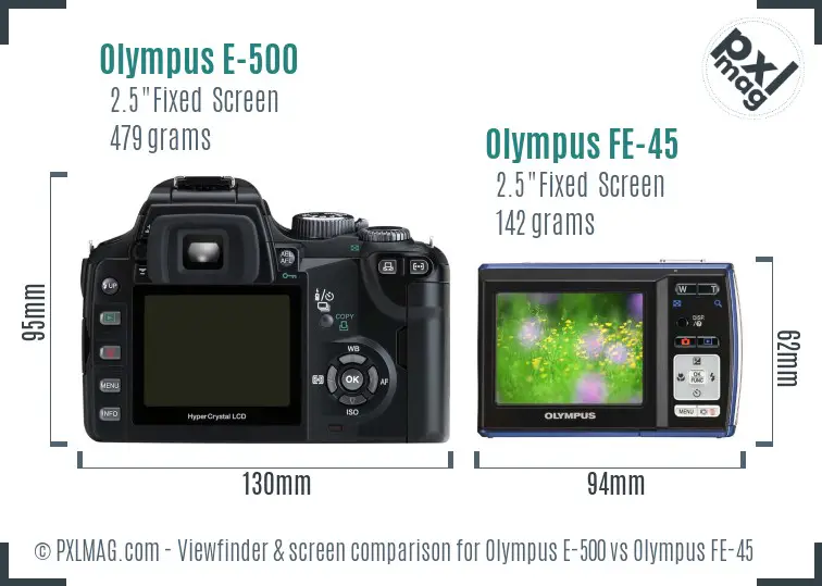 Olympus E-500 vs Olympus FE-45 Screen and Viewfinder comparison