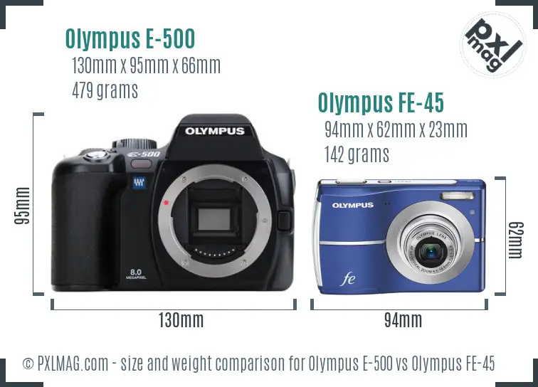 Olympus E-500 vs Olympus FE-45 size comparison