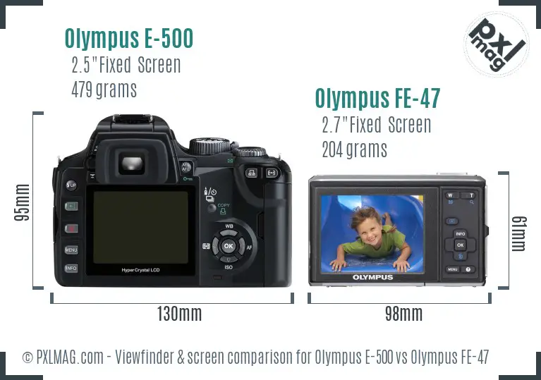 Olympus E-500 vs Olympus FE-47 Screen and Viewfinder comparison