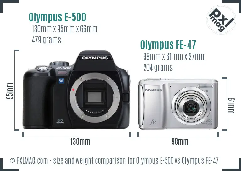 Olympus E-500 vs Olympus FE-47 size comparison