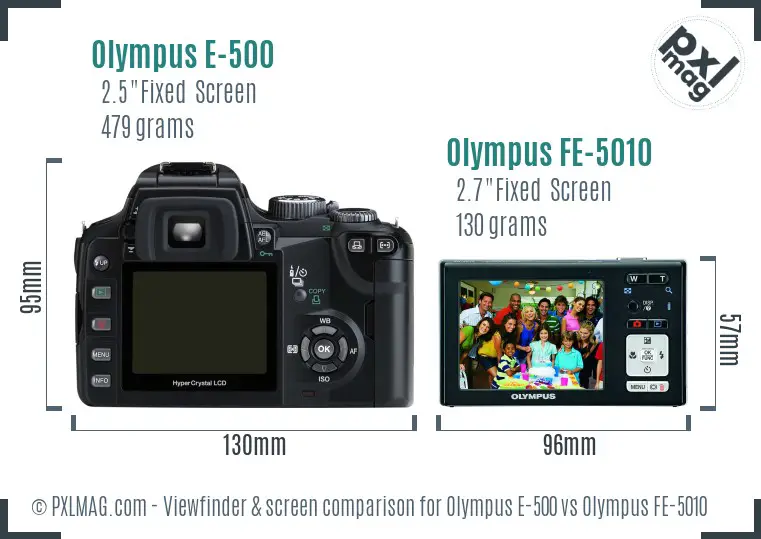 Olympus E-500 vs Olympus FE-5010 Screen and Viewfinder comparison