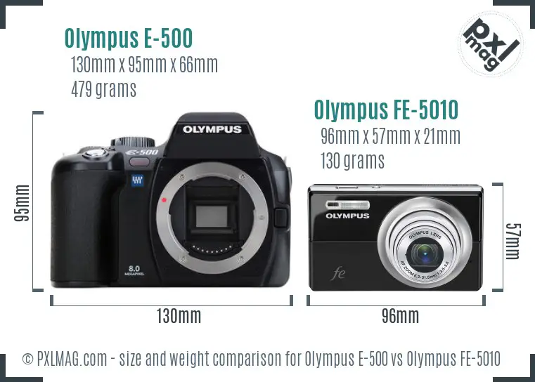 Olympus E-500 vs Olympus FE-5010 size comparison