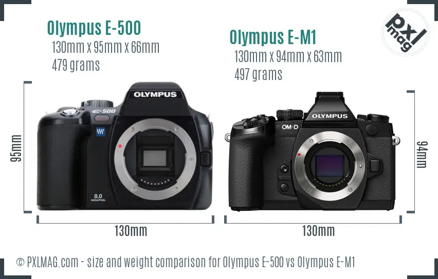 Olympus E-500 vs Olympus E-M1 size comparison