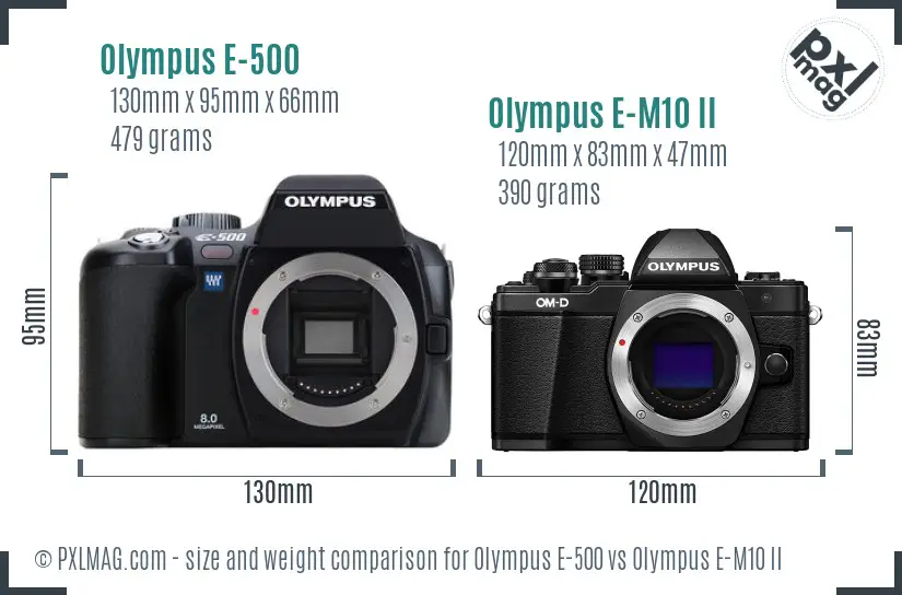 Olympus E-500 vs Olympus E-M10 II size comparison