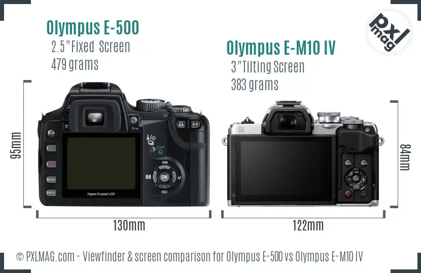 Olympus E-500 vs Olympus E-M10 IV Screen and Viewfinder comparison
