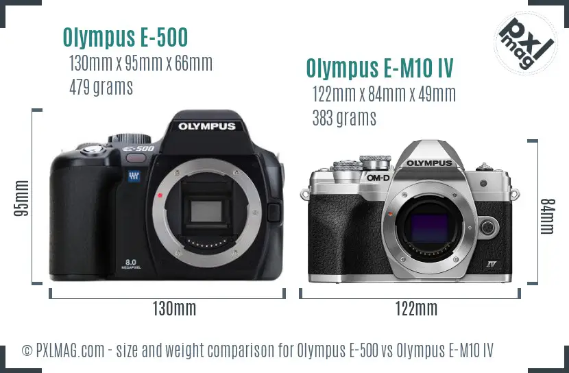 Olympus E-500 vs Olympus E-M10 IV size comparison