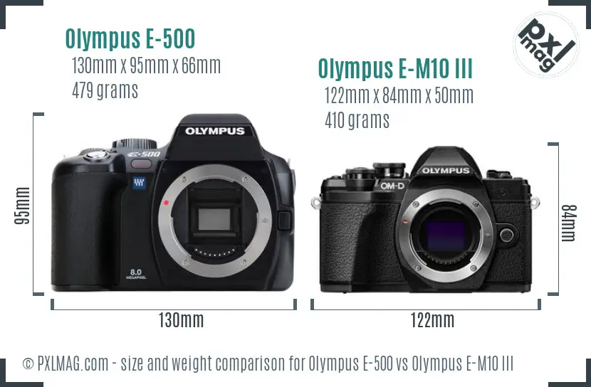 Olympus E-500 vs Olympus E-M10 III size comparison