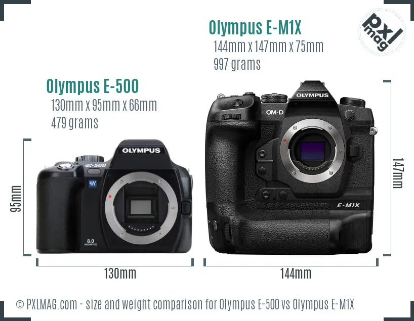 Olympus E-500 vs Olympus E-M1X size comparison