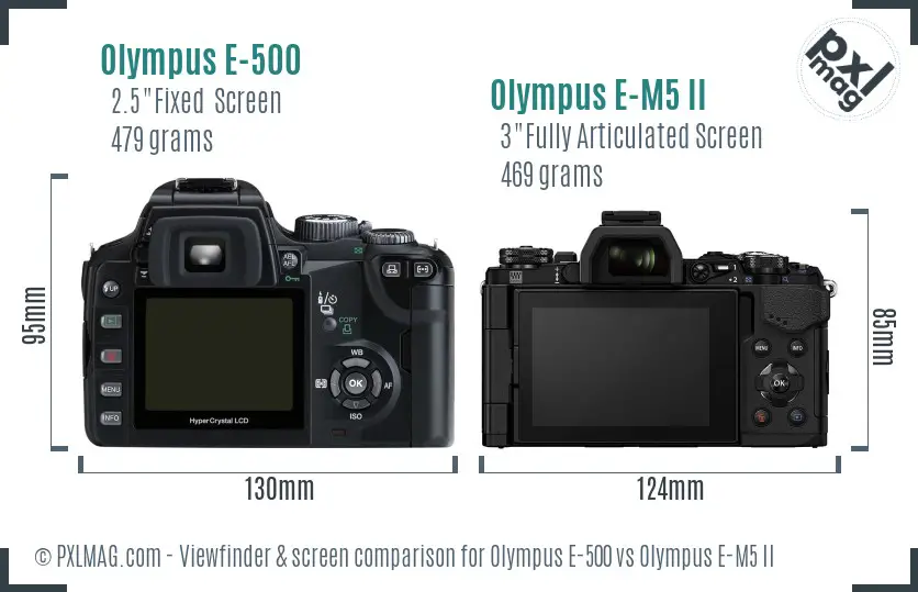 Olympus E-500 vs Olympus E-M5 II Screen and Viewfinder comparison