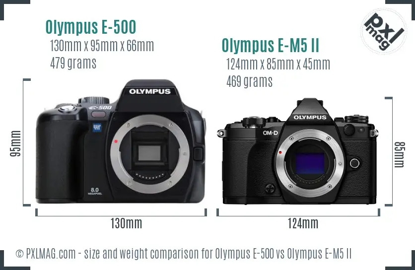 Olympus E-500 vs Olympus E-M5 II size comparison