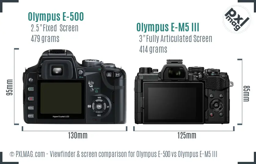Olympus E-500 vs Olympus E-M5 III Screen and Viewfinder comparison