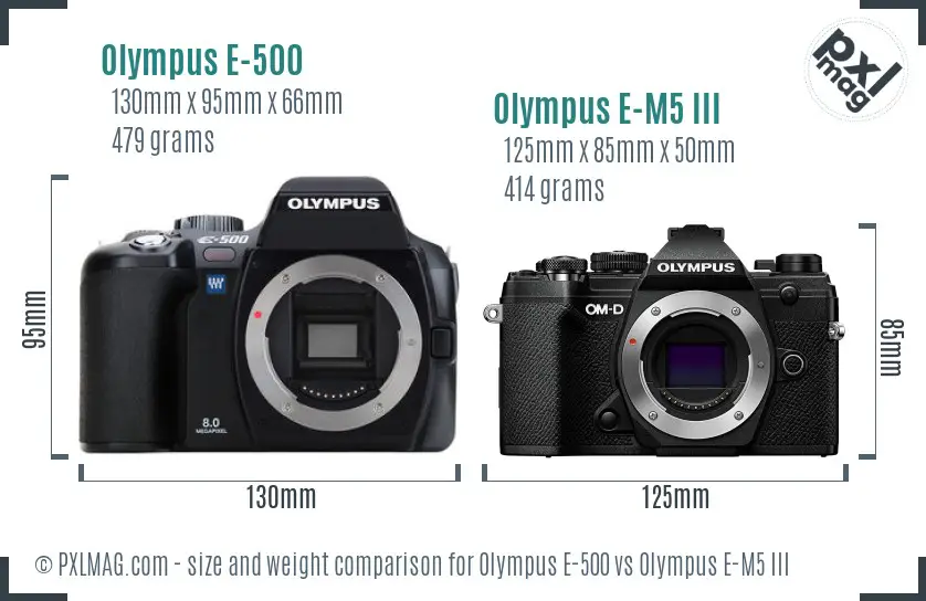 Olympus E-500 vs Olympus E-M5 III size comparison