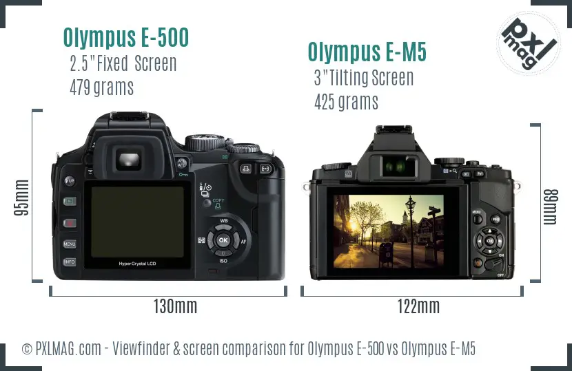 Olympus E-500 vs Olympus E-M5 Screen and Viewfinder comparison