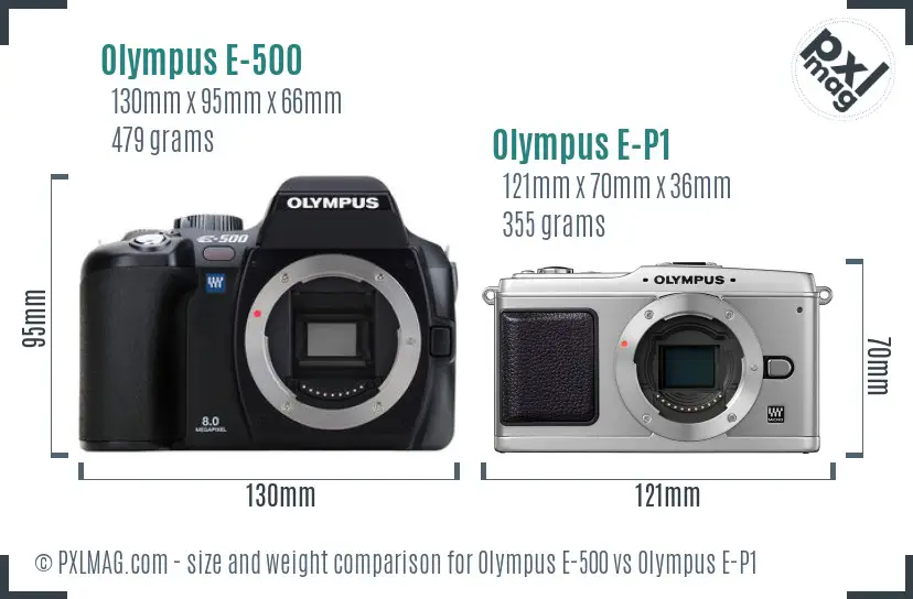 Olympus E-500 vs Olympus E-P1 size comparison