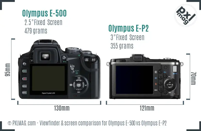 Olympus E-500 vs Olympus E-P2 Screen and Viewfinder comparison