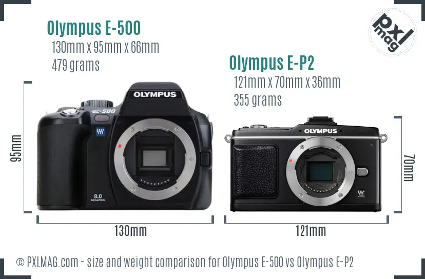 Olympus E-500 vs Olympus E-P2 size comparison