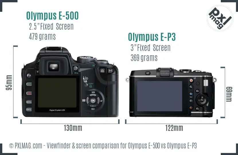 Olympus E-500 vs Olympus E-P3 Screen and Viewfinder comparison