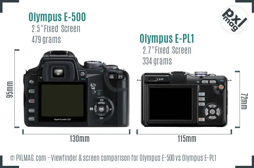 Olympus E-500 vs Olympus E-PL1 Screen and Viewfinder comparison