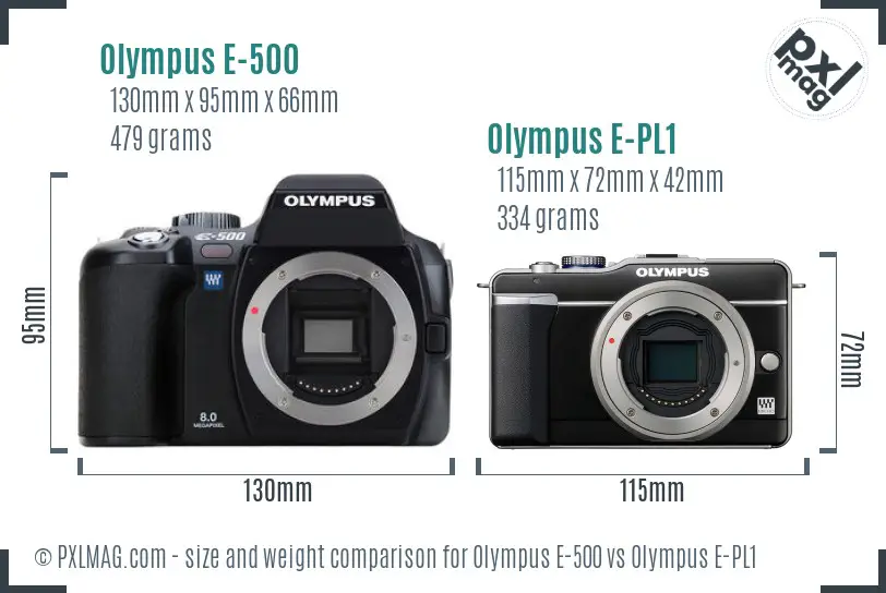 Olympus E-500 vs Olympus E-PL1 size comparison