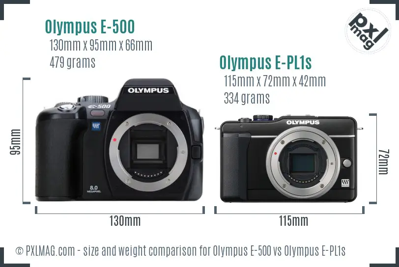 Olympus E-500 vs Olympus E-PL1s size comparison