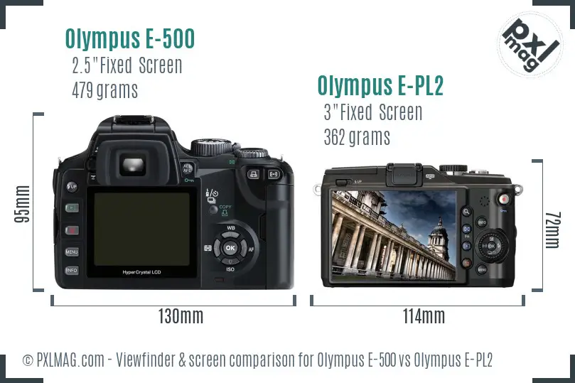 Olympus E-500 vs Olympus E-PL2 Screen and Viewfinder comparison