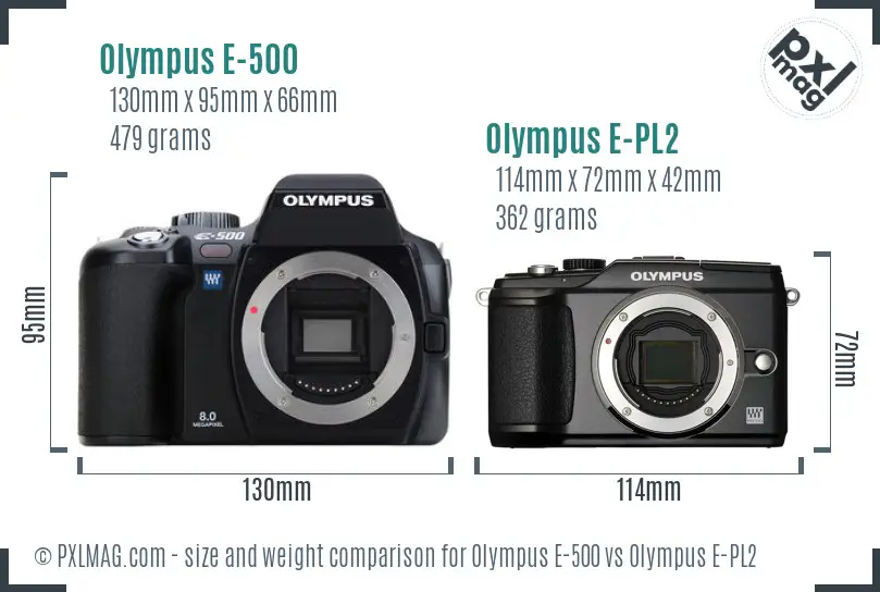Olympus E-500 vs Olympus E-PL2 size comparison