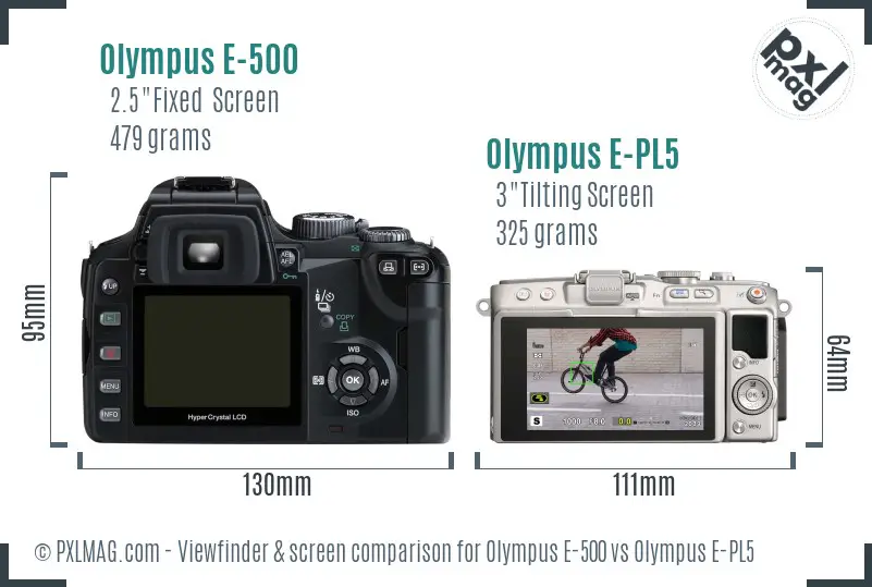 Olympus E-500 vs Olympus E-PL5 Screen and Viewfinder comparison