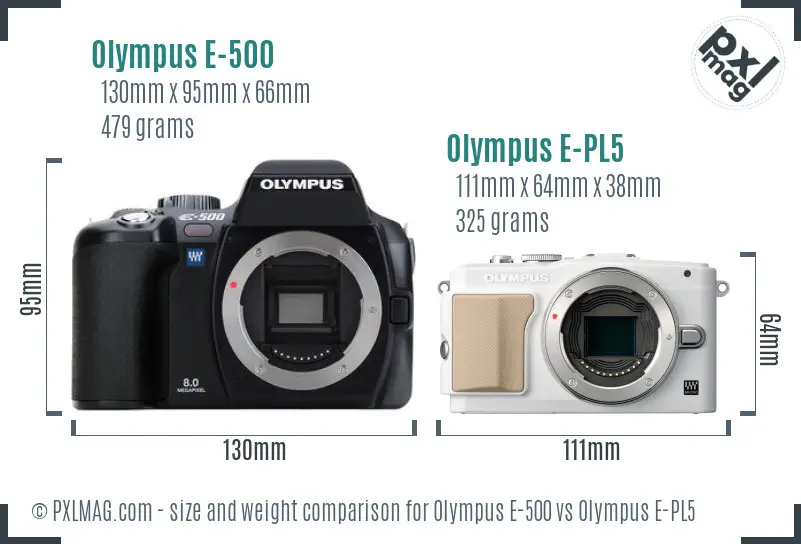 Olympus E-500 vs Olympus E-PL5 size comparison