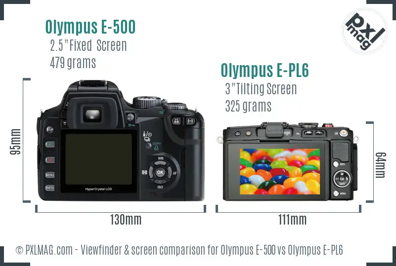 Olympus E-500 vs Olympus E-PL6 Screen and Viewfinder comparison