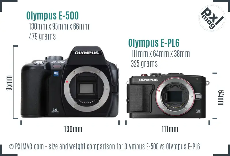 Olympus E-500 vs Olympus E-PL6 size comparison