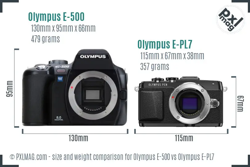 Olympus E-500 vs Olympus E-PL7 size comparison