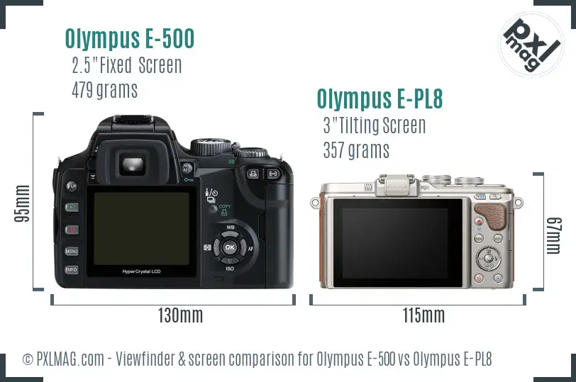 Olympus E-500 vs Olympus E-PL8 Screen and Viewfinder comparison