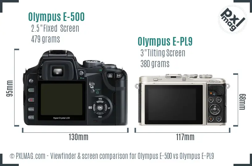 Olympus E-500 vs Olympus E-PL9 Screen and Viewfinder comparison