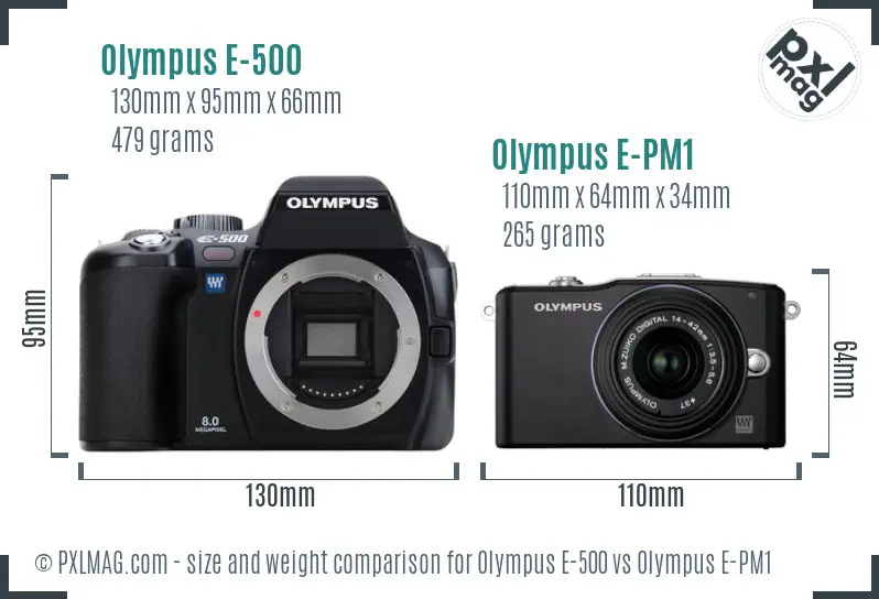 Olympus E-500 vs Olympus E-PM1 size comparison