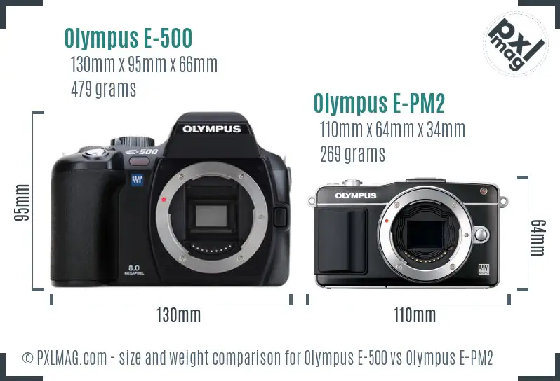 Olympus E-500 vs Olympus E-PM2 size comparison