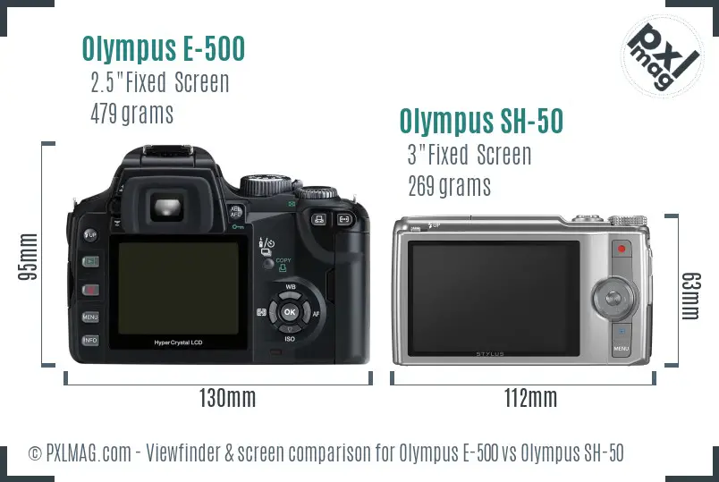 Olympus E-500 vs Olympus SH-50 Screen and Viewfinder comparison