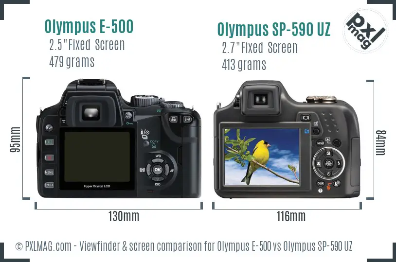 Olympus E-500 vs Olympus SP-590 UZ Screen and Viewfinder comparison