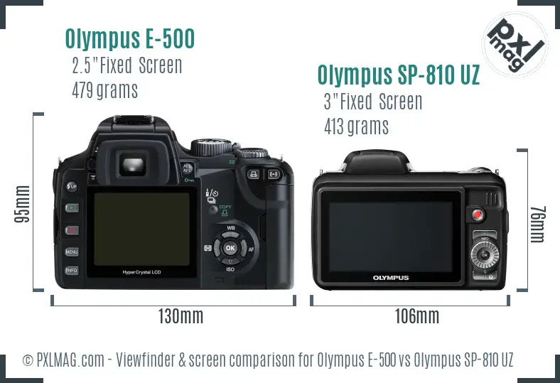 Olympus E-500 vs Olympus SP-810 UZ Screen and Viewfinder comparison