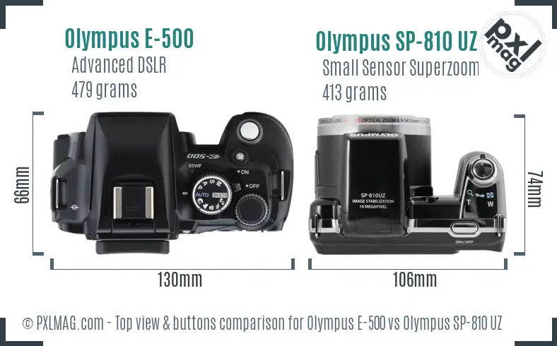Olympus E-500 vs Olympus SP-810 UZ top view buttons comparison