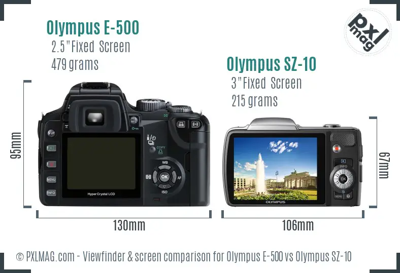 Olympus E-500 vs Olympus SZ-10 Screen and Viewfinder comparison