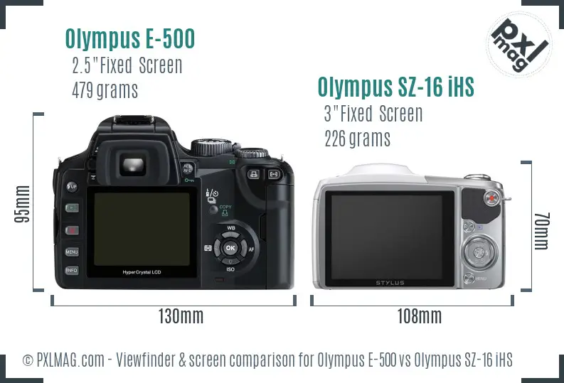 Olympus E-500 vs Olympus SZ-16 iHS Screen and Viewfinder comparison