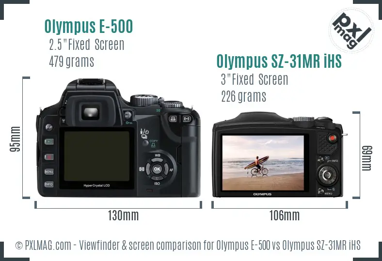 Olympus E-500 vs Olympus SZ-31MR iHS Screen and Viewfinder comparison