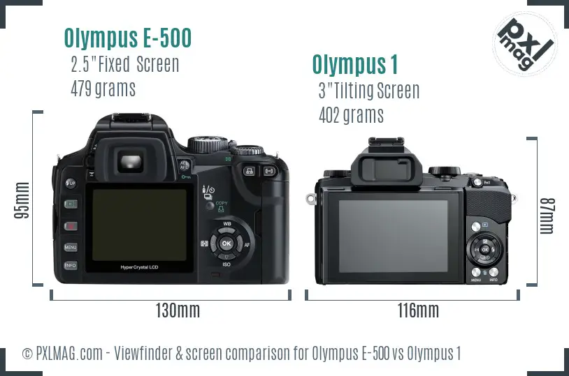 Olympus E-500 vs Olympus 1 Screen and Viewfinder comparison