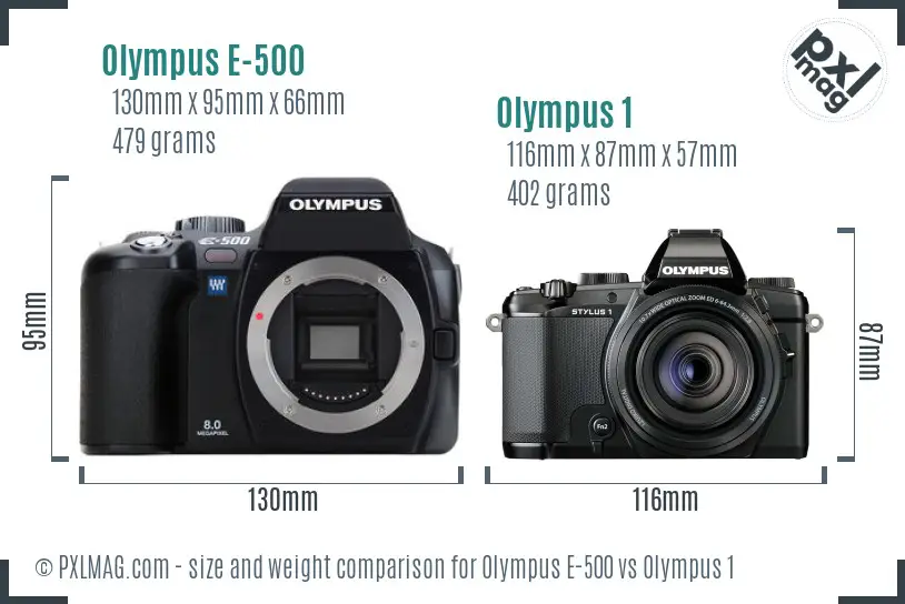 Olympus E-500 vs Olympus 1 size comparison