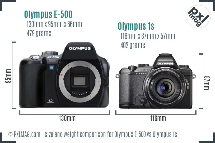 Olympus E-500 vs Olympus 1s size comparison