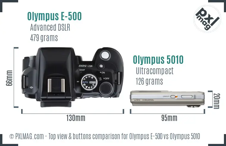 Olympus E-500 vs Olympus 5010 top view buttons comparison