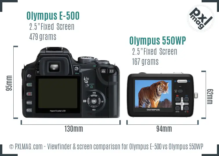 Olympus E-500 vs Olympus 550WP Screen and Viewfinder comparison