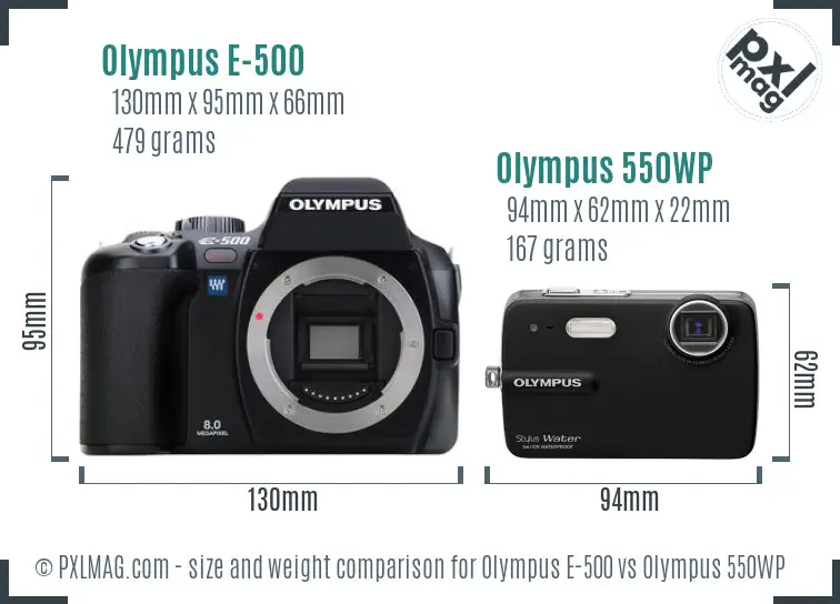 Olympus E-500 vs Olympus 550WP size comparison