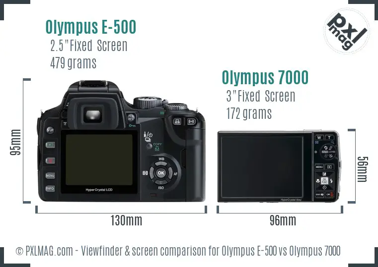 Olympus E-500 vs Olympus 7000 Screen and Viewfinder comparison