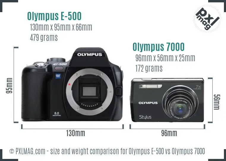 Olympus E-500 vs Olympus 7000 size comparison